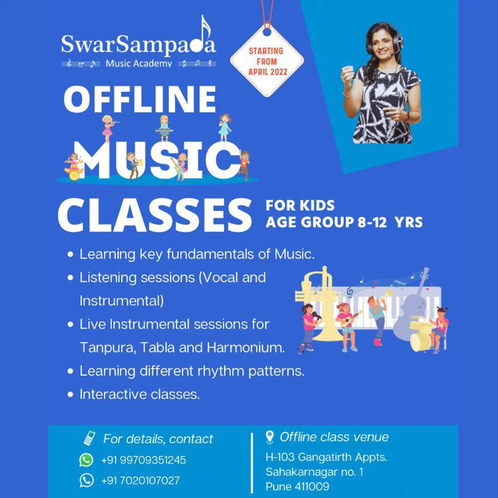 Offline music classes for kids, age 8 to 12